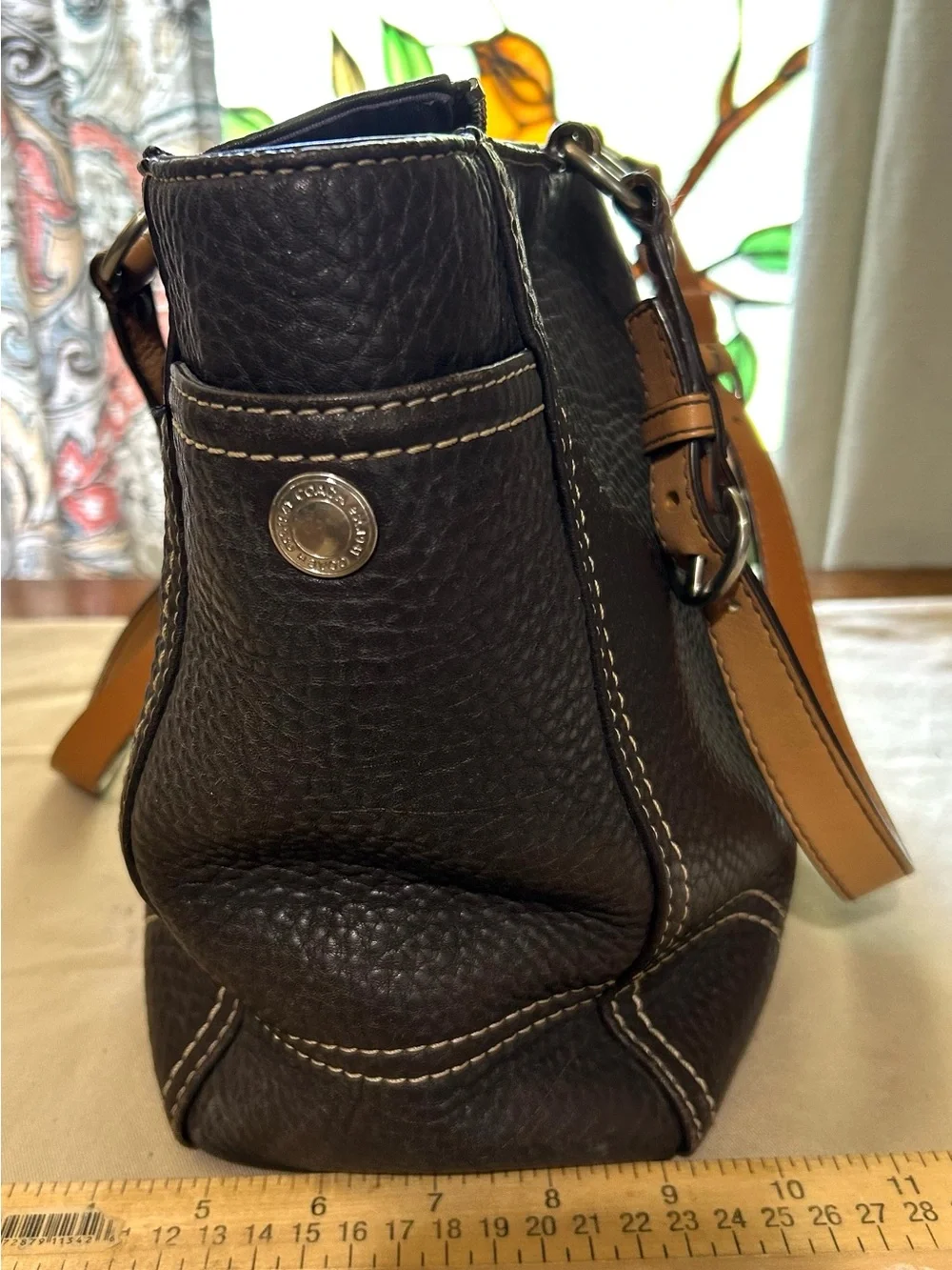 Coach #F12340 Large Brown Pebble Leather Tote Shoulder Bag Hang Tag EUC - Picture 4 of 8